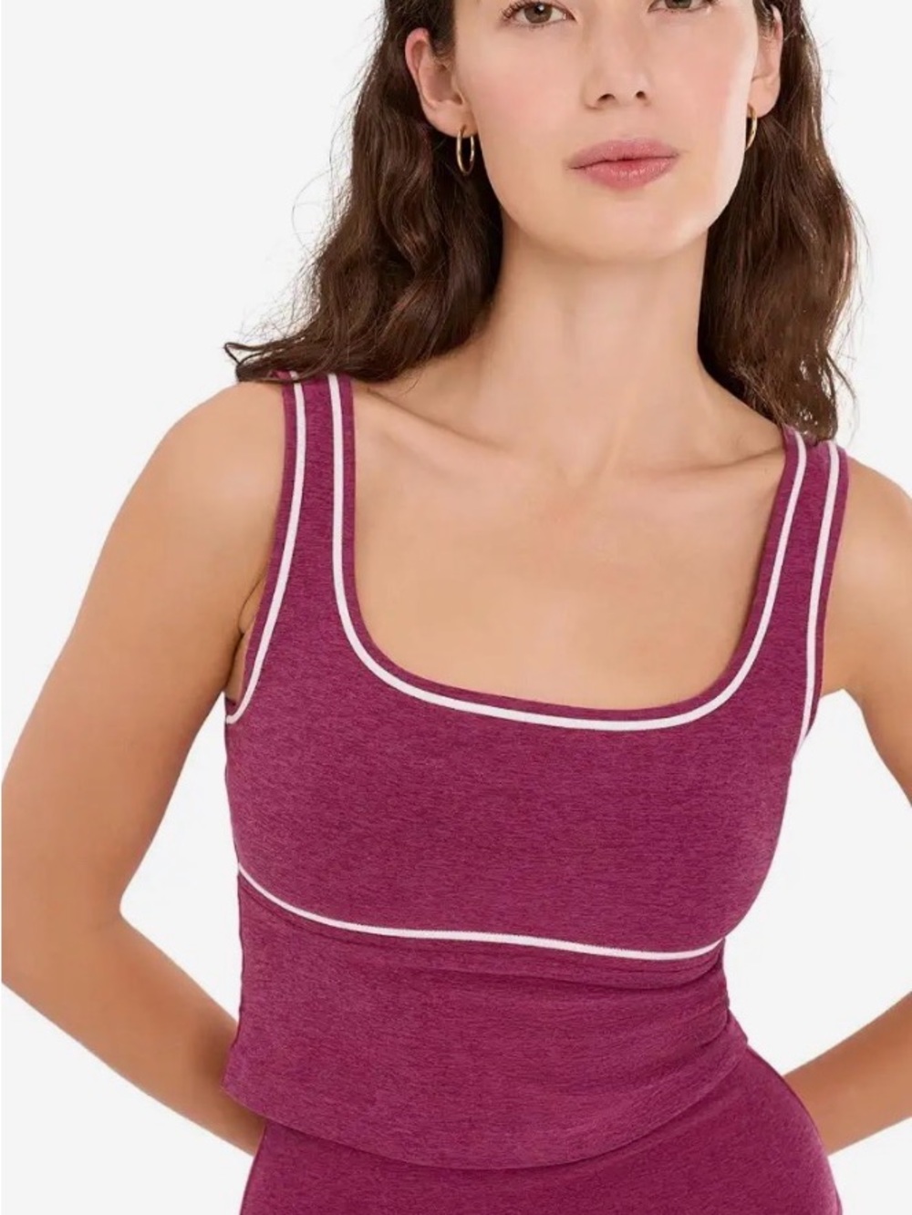 Beyond Yoga Plum Scoop Neck Tank with White Trim